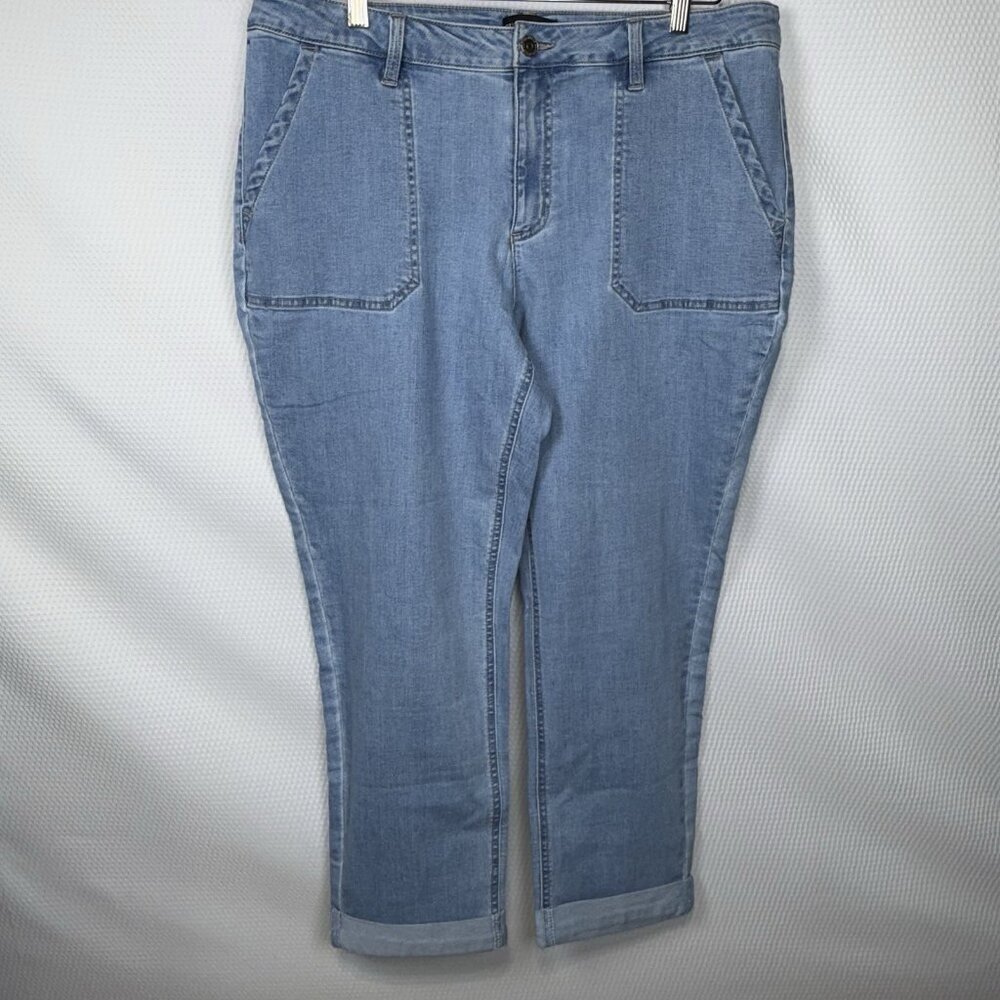 Susan Graver Petite Utility Style Ankle Jean with Cuff Light Wash Sz 16 New